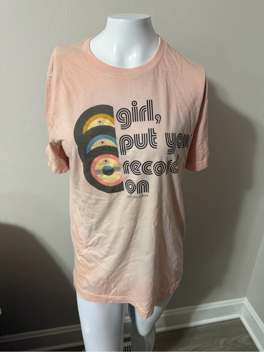 Girl, Put Your Record On Peach tie dye Graphic Tee - Unbranded